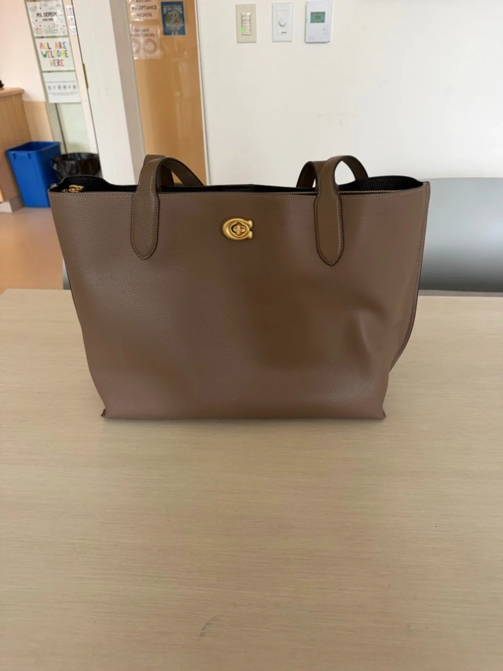Coach Brown Pebbled Leather Tote with Gold Accent - Picture 2 of 7